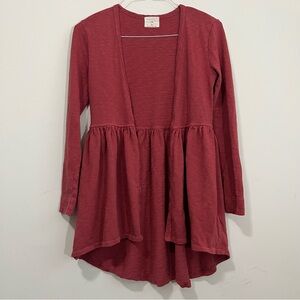 Anthropologie T.La Berry Red Open Front Beira Peplum Cardigan XS Cotton Boho